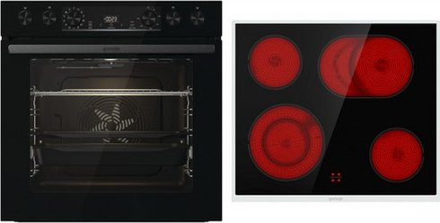 Gorenje Advantage Black Herdset aus Glaskeramik und Edelstahl mit Backofen und Glasbackschale in Schwarz - Bild 1