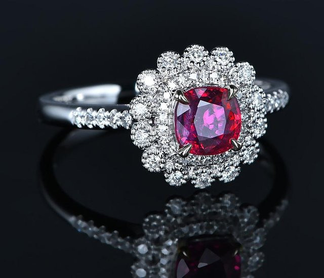 Ring 925 Silber, Rote Blume, Edelstein, Damen - Bild 1