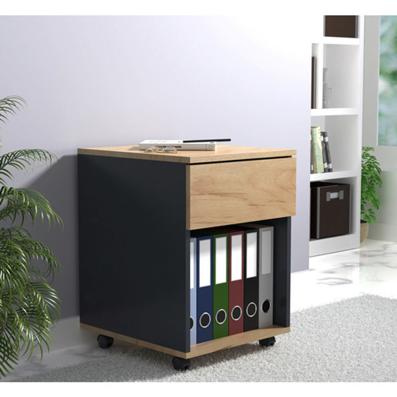 VCM Rollcontainer Dalosa in Anthrazit und Honig-Eiche mit Rollen, B/T/H: 39,0 x 45,0 x 55,0 cm - Bild 6