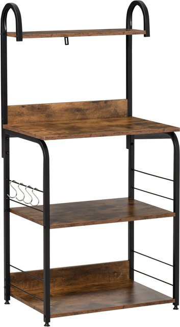 HOMCOM Küchenregal als Standregal mit 3 Ablagen und 4 Haken, Mikrowellenregal und Bäckerregal aus Stahl und MDF, Farbe: Rustikal-Braun, B/T/H: 60 x 40 x 125 cm - Bild 1