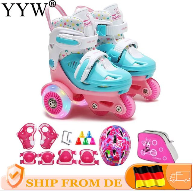 YYW Kinder-Inline-Rollschuhe Komplettset, leuchtende Skateschuhe, verstellbare Größe, mit Knieschonern, Ellbogenschonern, Helm, Rollen, Rucksack - Bild 1