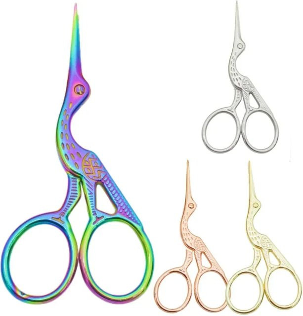 Vintage Stickerei Schere mit Retro Kranich Motiv aus Metall in Multicolour für Kreuzstich und DIY Stoffarbeiten - Bild 1