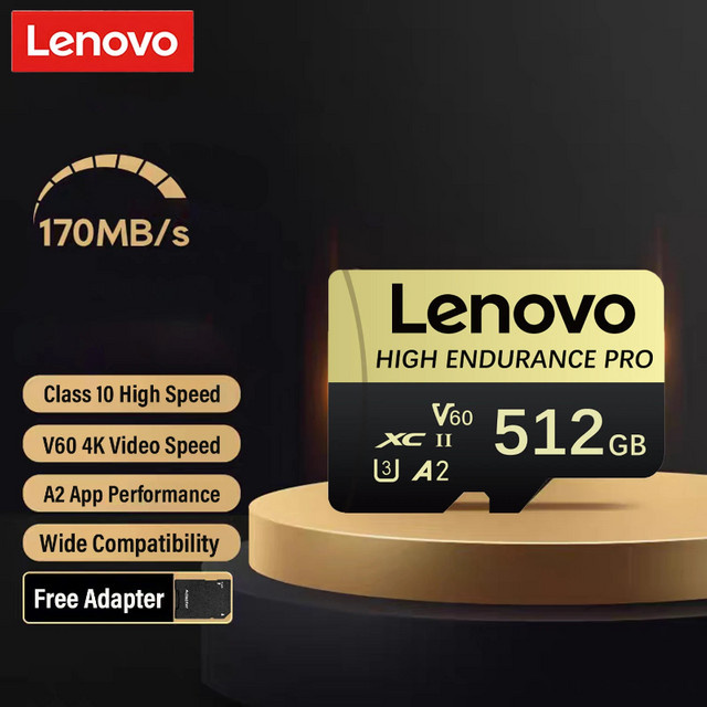 Lenovo Extreme Pro Micro SD-Karte 512GB High Endurance Speicherkarte für 4K Full HD Drohnen und Kameras - Bild 1