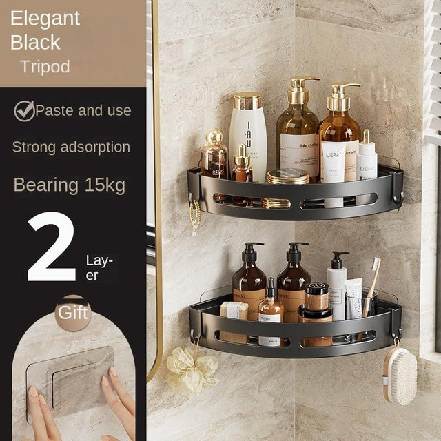 Bestbags Selbstklebende Badezimmer Duschablage aus rostfreiem Edelstahl in Schwarz - Bild 1