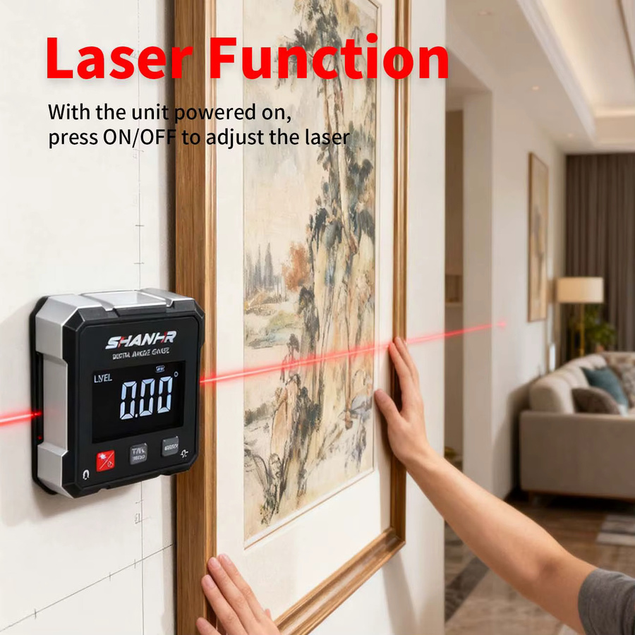 SHANHR Winkellaser-Nivelliergerät mit 4 Seitenmagneten, Digitaler Elektronischer Winkelmesser und Präzisions-Wasserwaage in Schwarz - Bild 4