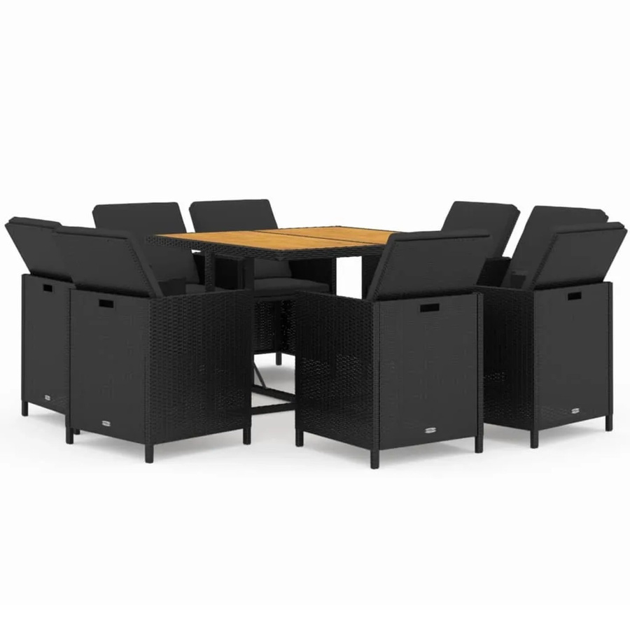 vidaXL 9-tlg Garten-Essgruppe aus Poly Rattan und Akazienholz in Schwarz mit Kissen Modell 18 - Bild 2