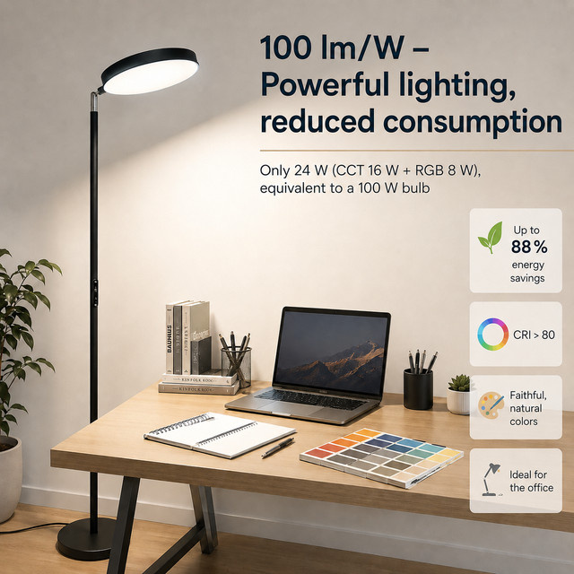 LEOEU LED-Stehlampe mit RGB-Farbwechsel, moderne 2-teilige Stehleuchte aus Metall in Schwarz, mehrfach winkelverstellbar, Höhe: 180 cm, Breite: 25 cm, Tiefe: 25 cm - Bild 1