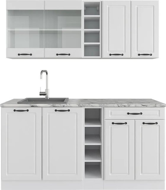 Vicco R-Line Singleküche Landhaus Weiß mit Marmor-Arbeitsplatte B/T/H: 160 x 60 x 81,6 cm - Bild 1