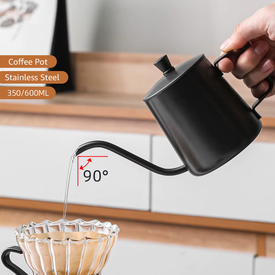 MYVIT Pour-Over Kaffeekessel aus Edelstahl mit Schwanenhals-Ausguss, 350/600 ml, Silber oder Schwarz - Bild 2