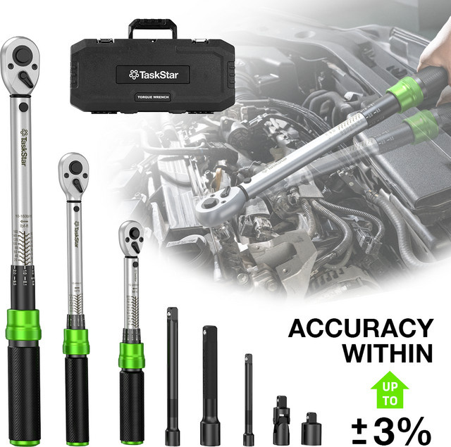 TaskStar Drehmomentschlüssel-Set 8-teilig in Silber, 10–27 Nm mit 3 % Genauigkeit für Auto, Motorrad und Fahrrad - Bild 1