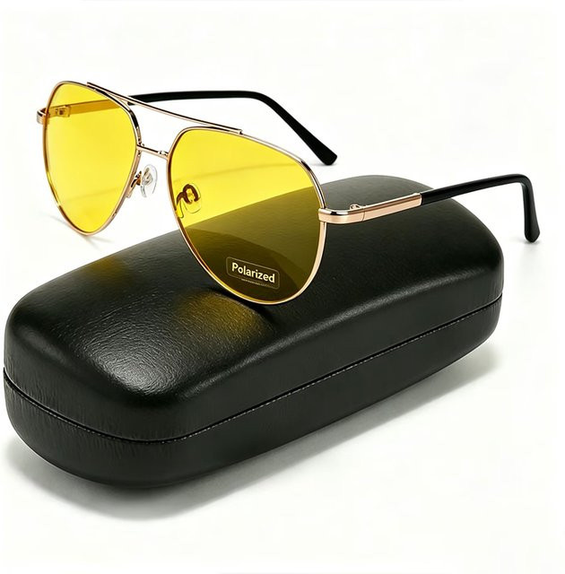 Polarisierte Sonnenbrille Aviator, randlos, Metall, Gelb, Unisex - Bild 1