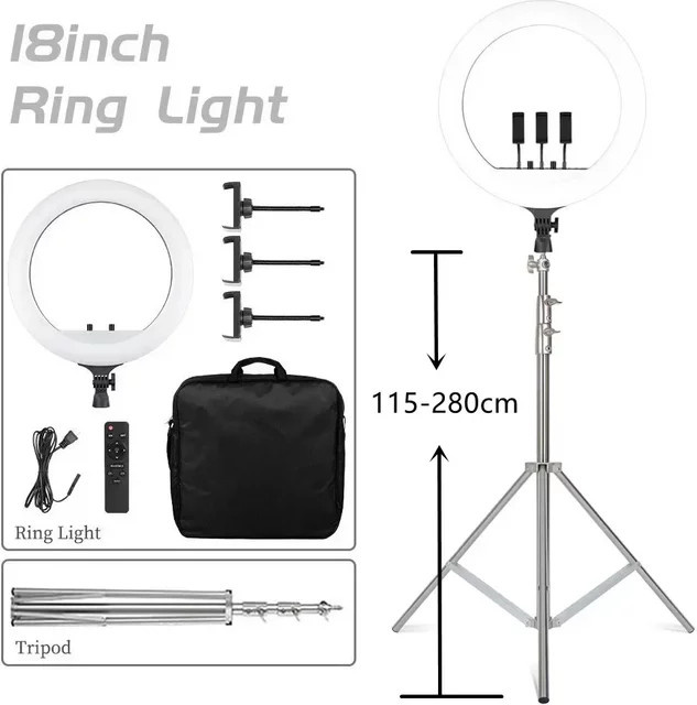 SH LED-Selfie-Ringlicht 18 Zoll mit Stativständer und Handyhalterung in Weiß, Durchmesser: 45 cm - Bild 1