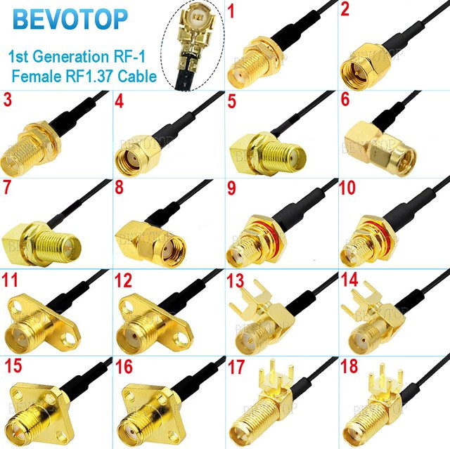 BEVOTOP 10 Stück RF1.37 WLAN-Antennen-Kabel, wasserdicht, RG1.37MM Pigtail-Verlängerung, SMA-Buchse auf uFL/u.FL/IPX-1-Buchse, Schwarz - Bild 1