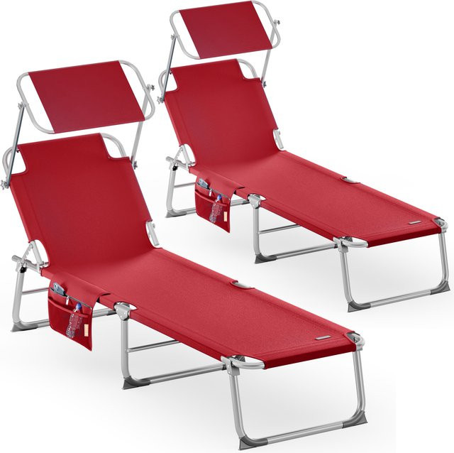 CASARIA Sonnenliege Ibiza 2er-Set Rot aus Aluminium mit Sonnendach - Bild 1