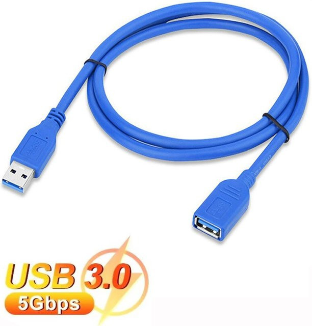VORTNGLE USB-Verlängerungskabel USB-A Stecker auf USB-A Buchse Hochgeschwindigkeits-Datensynchronisationskabel in Schwarz und Blau - Bild 1