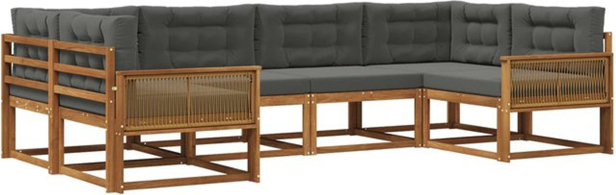 Modernes Outdoor-Sofagarnitur Set aus Akazie Holz mit Kissen, 6-teilige Loungemöbel von vidaXL, Natur und Anthrazit - Bild 1