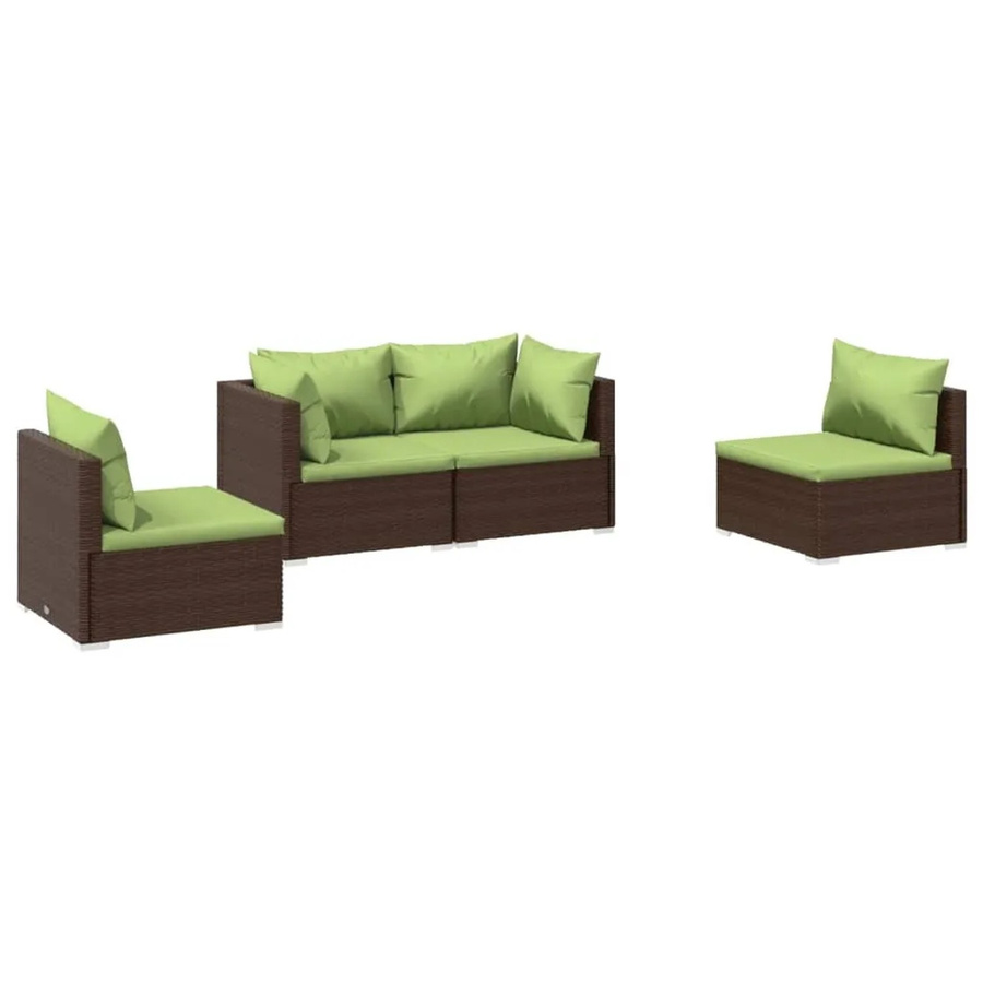 vidaXL 4-tlg Garten-Lounge-Set aus Poly-Rattan in Braun mit Kissen und L-Form - Bild 2