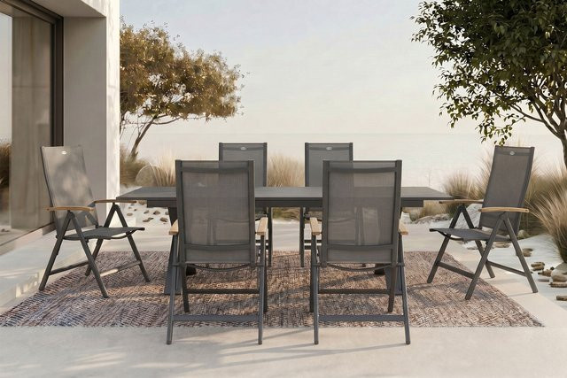 Hartman Garten-Essgruppe Xanadu Aruba in Xerix/Anthrazit mit 6 Klappstühlen aus Aluminium und Glaskeramik, Tisch B: 220-280 cm, T: 100 cm - Bild 1