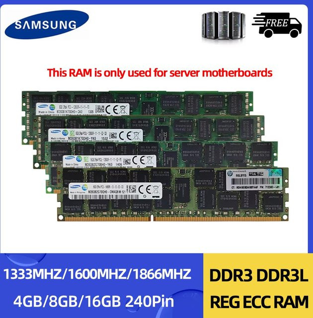 Samsung Memoria DDR3L DDR3 ECC RAM Server-Arbeitsspeicher mit Kühler, Farbe: Grün - Bild 1