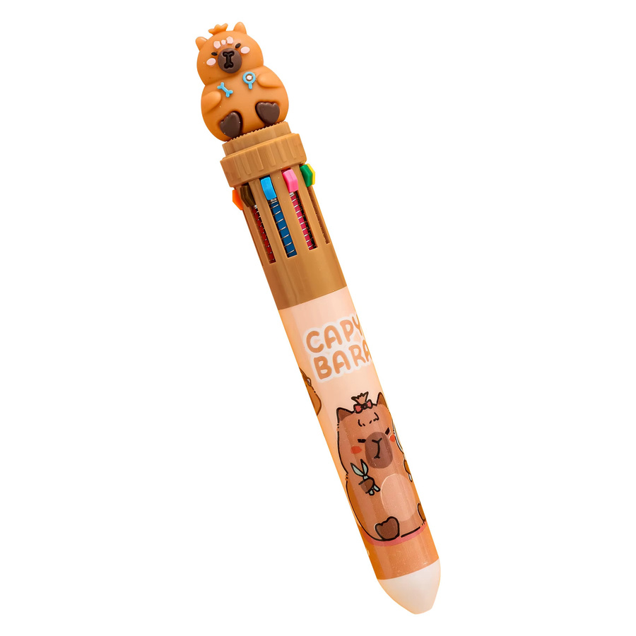 Capybara 10-Farben-Kugelschreiber mit niedlichem Cartoon-Druckknopf-Design, Mehrfarbstift für Schüler mit glatter Tinte, Multicolour - Bild 2