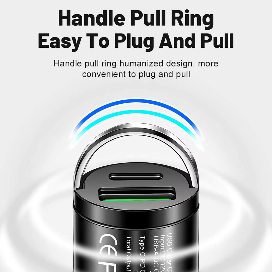 GUSEYEE Mini 100W PD QC Schnellladegerät für das Auto mit USB-C und Pull Ring, Schwarz - Bild 2