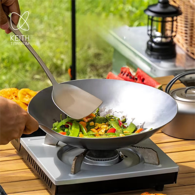 KEITH Titan Wokpfanne für Outdoor Camping und Trekking, Farbe: Silber, Durchmesser: 29,5 cm, Gewicht: 830 g, ohne Beschichtung - Bild 2