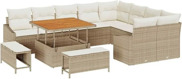 vidaXL 12-teiliges Garten-Sofa-Set aus Poly-Rattan und Stahl mit Kissen in Beige - Bild 1