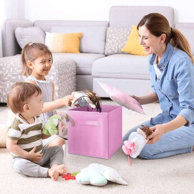 6er Set Aimo Faltbare Organizer Boxen aus Vlies mit Griffen für Kleidung und Spielzeug in Weiß und Pink - Bild 1