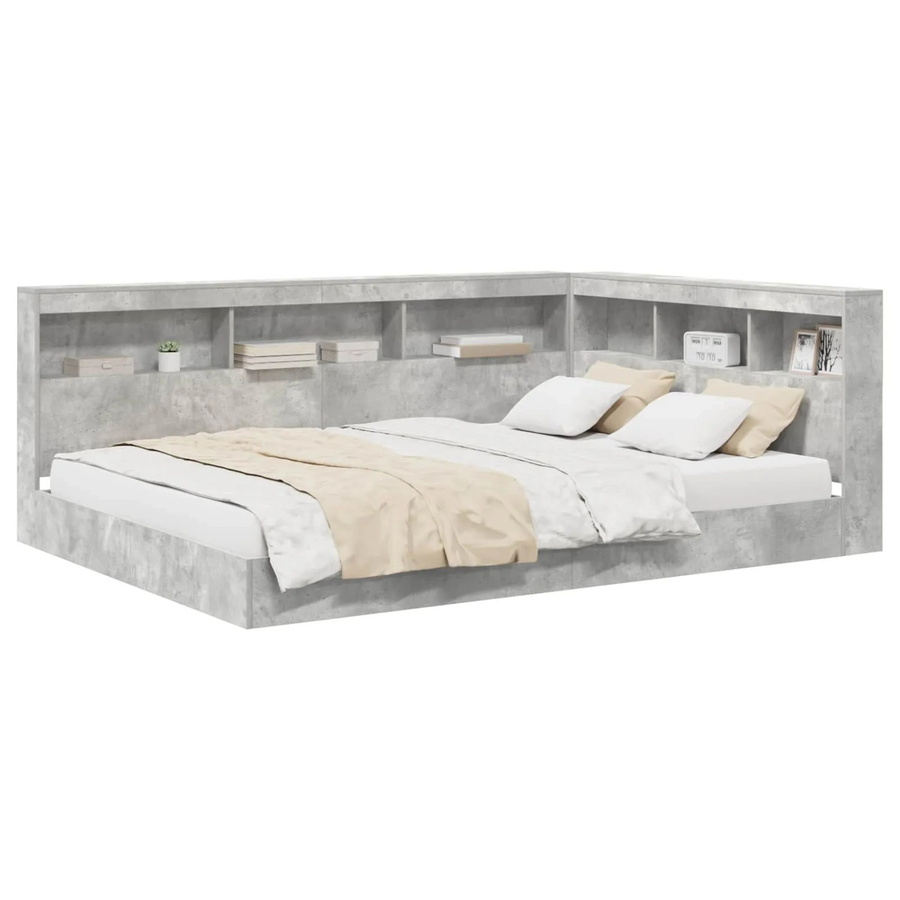 vidaXL Bettgestell mit integriertem Bücherregal-Kopfteil in Betongrau aus Holzwerkstoff, B/T/H: 100 x 200 x 157,5 cm - Bild 2
