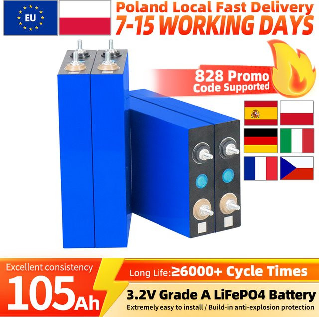 Fullfutura LiFePO4-Batterie 3,2V 105Ah Klasse A mit integriertem Explosionsschutz in Blau für Wohnmobile und Heimenergiespeicher - Bild 1