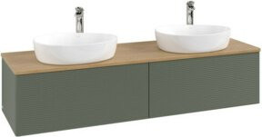V&B Antao Waschtischunterschrank mit Frontstruktur und LED-Beleuchtung, Wandmontage, Eiche Honig lackiert, B: 160 cm, T: 50 cm - Bild 1