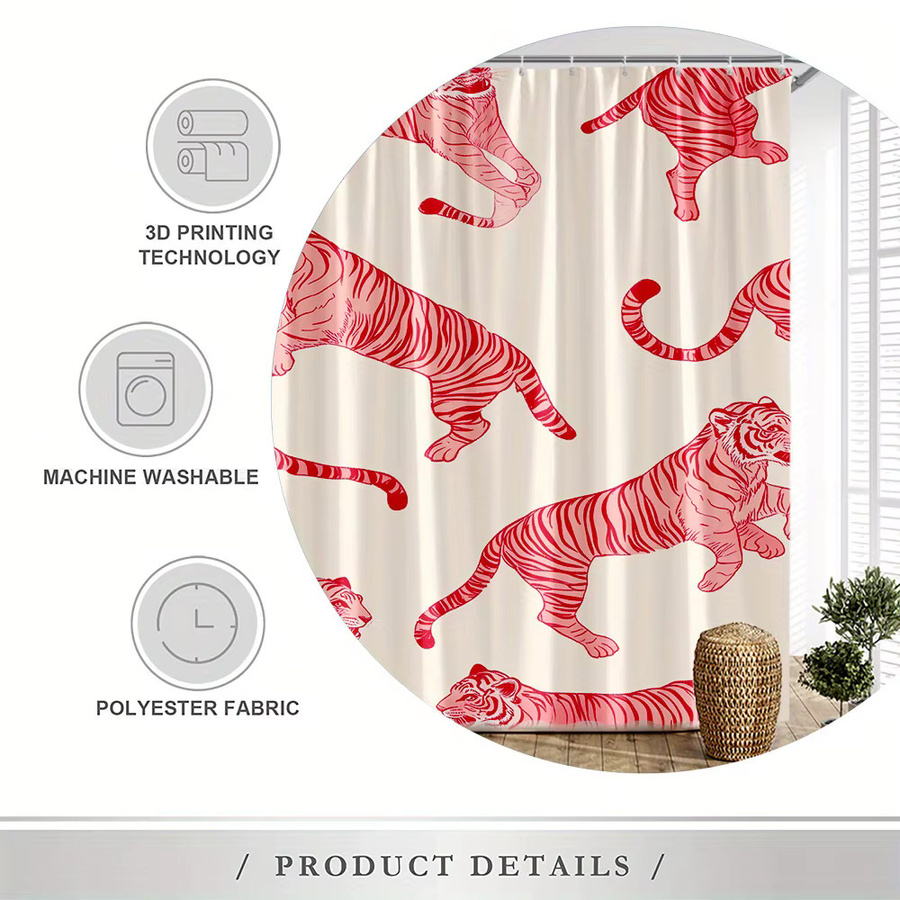 VIKAMA Duschvorhang Pink Tiger, wasserdichter und schimmelresistenter Badezimmervorhang aus Polyester, B/H: 90 x 180 cm - Bild 4