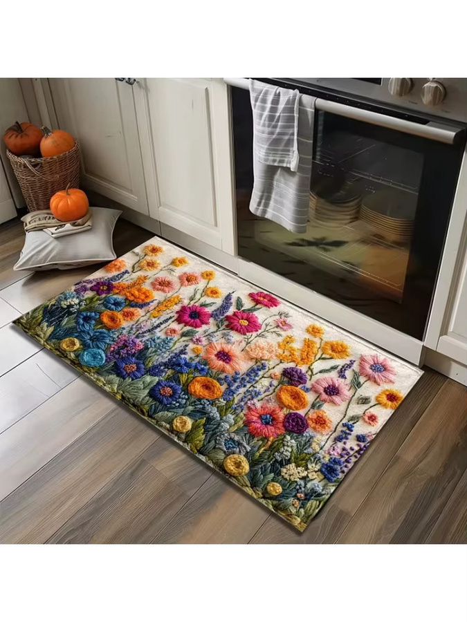 VIKAMA Blumenteppich mit floralem Design in Multicolour, wasserdichte Bodenmatte für Schlafzimmer und Sofa - Bild 2