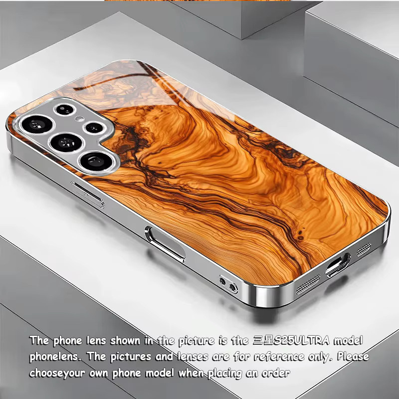 Stoßfeste Handyhülle mit Glasrückseite und Holzmaserung für Samsung Galaxy S26 S25 S24 S23 S22 S20 FE Ultra Plus in Braun und Silber - Bild 2