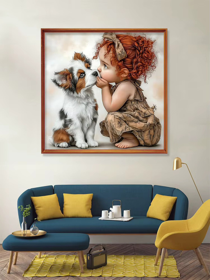 EverShine DIY Diamantmalerei Hund Mädchen 5D Mosaik Porträt mit runden Steinen in Multicolour für Erwachsene - Bild 4