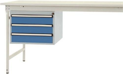 BASI Gehäuse-Unterbau stationär in Blau mit 3 Schubfächern und Schloss, Nutzhöhe: 300 mm, für Tischtiefe: 800 mm - Bild 1