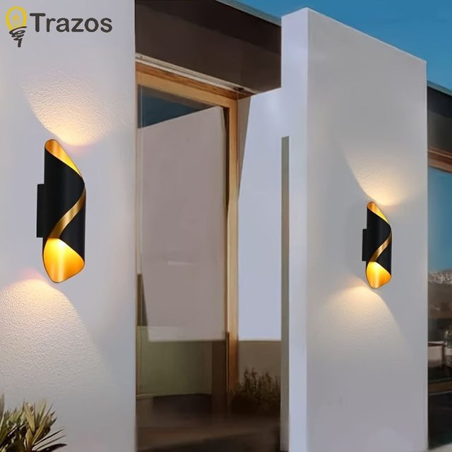 TRAZOS Wandleuchte für Außenbereich in Schwarz mit kreativem S-förmigem Design, wasserdichte Außenlampe für Garten, Balkon, Tor und Korridor - Bild 1
