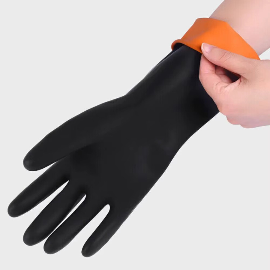 Wiederverwendbare Latex-Schutzhandschuhe für Chemikalien in Schwarz, Länge: 45 cm bis 56 cm - Bild 4