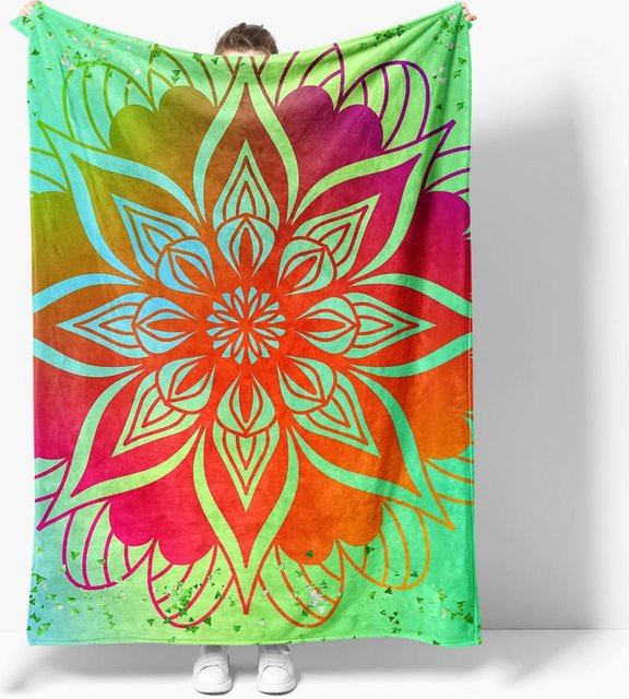 Bunte Mandala Fleecedecke von JMG Household Supplies in Multicolour, weiche Überwurfdecke aus Plüsch, B/B: 70 x 100 cm - Bild 1