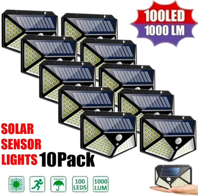 KDULIT Solar LED Wandleuchte mit 100 LEDs und Bewegungssensor, wasserdichte Außenwandleuchte für Garten und Treppen, weiß oder schwarz - Bild 1