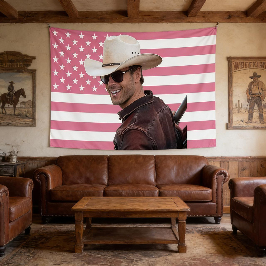 Sika Tapestry Rosa Amerikanische Flagge Wandteppich mit Glen Powell Twisters Motiv, Breite: 74 cm, Höhe: 94 cm - Bild 2