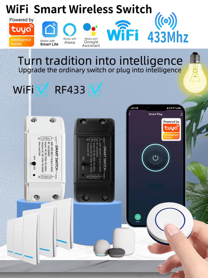 Tuya WLAN Smart Schalter mit RF433MHz Fernbedienung, 16A Timer-Schalter in Weiß, kompatibel mit Smart Life App, Amazon Alexa und Google Assistant zur Sprachsteuerung - Bild 4