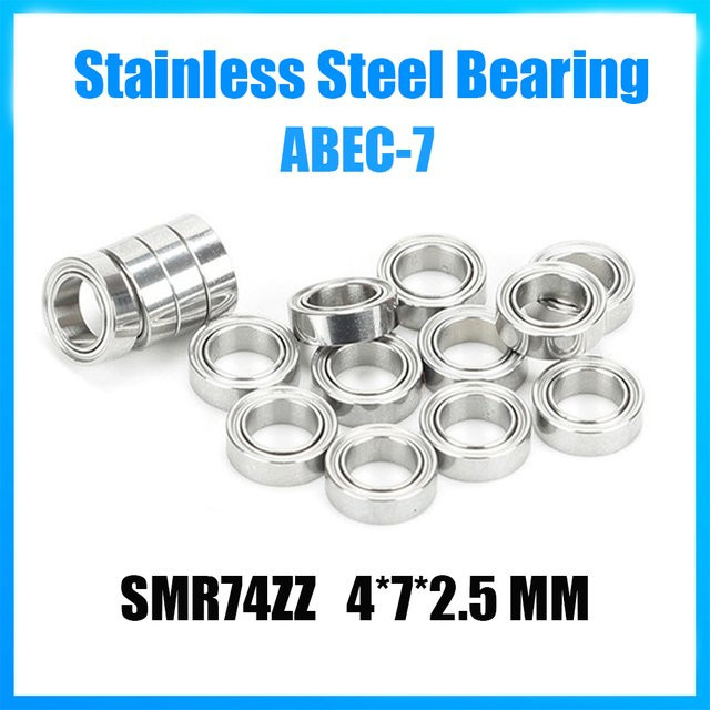 10 Stück FUSHI SMR74ZZ Miniatur-Kugellager aus Edelstahl in Silber, ABEC-7 Präzision, abgeschirmt, Durchmesser: 4 mm, Breite: 7 mm, Höhe: 2,5 mm - Bild 1
