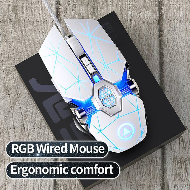 YINDIAO USB-Gaming-Maus mit RGB-Hintergrundbeleuchtung, ergonomische 7D Esports Spielmaus für PC und Laptop in Schwarz oder Weiß - Bild 1