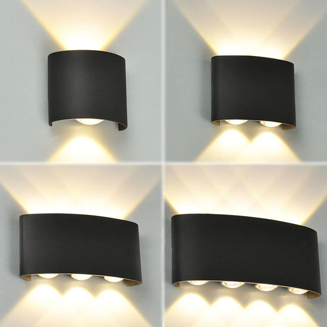 Moderne LED-Wandleuchte aus Aluminium in Schwarz mit Up-Down-Lichtfunktion, wasserdicht IP65 für Garten und Außenbereich sowie warmweißes Licht für Innenräume wie Wohnzimmer oder Treppen - Bild 1