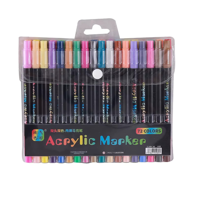 kissbuty Acrylmarker Set mit Doppelspitze und Pinselspitze, 24 farbige Stifte für professionelle Kunst auf Stein, Holz und Kalligraphie - Bild 4