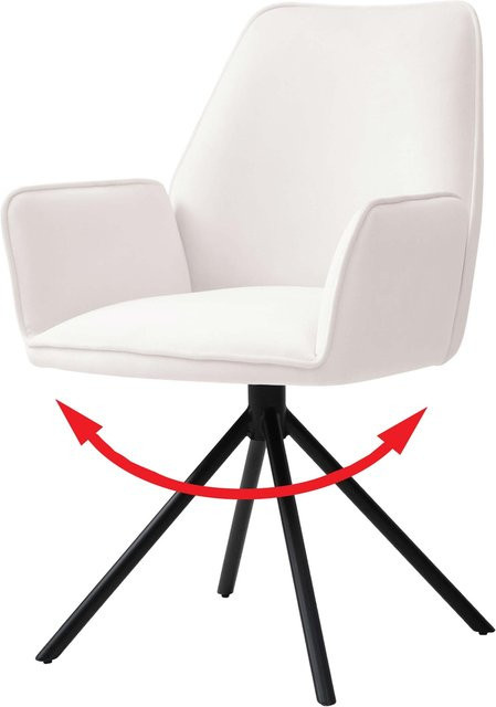 MCW Esszimmerstuhl G67 mit Armlehnen aus Samt in Creme-Beige und schwarzen Beinen, drehbar mit Auto-Return-Funktion - Bild 1