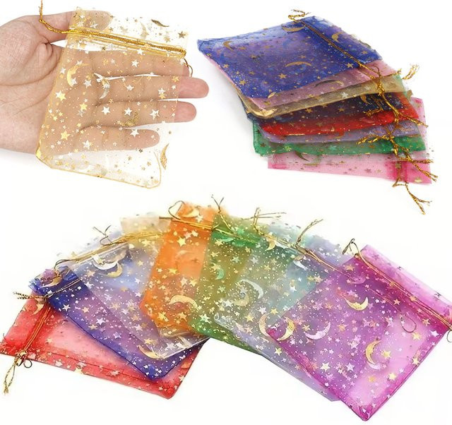 50 Stück bunte Mesh-Beutel mit Kordelzug und Gold- oder Silberprägung von ZYF zur Aufbewahrung von Schmuck und als Geschenkverpackung - Bild 1