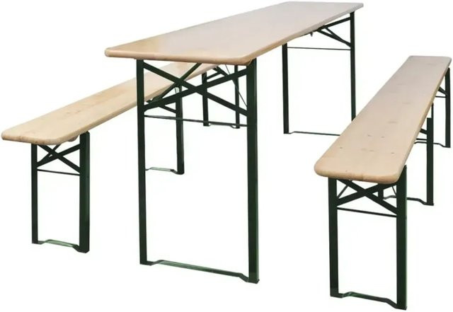 vidaXL Biertisch Set mit 2 Bänken aus Tannenholz und Metallrahmen, klappbar, braun/grün, B/T/H: 220 x 75 x 46 cm - Bild 1
