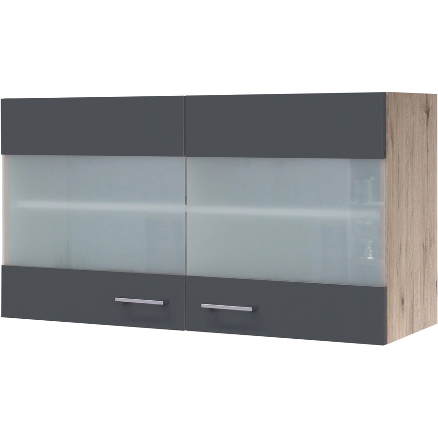 Flex-Well Küchen-Glashängeschrank Morena in Basaltgrau und San Remo Eiche, B/H/T: 100 x 54,8 x 32 cm - Bild 2